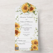 Land Zonnebloemen op wit met QR-code All In One Uitnodiging (Binnen)