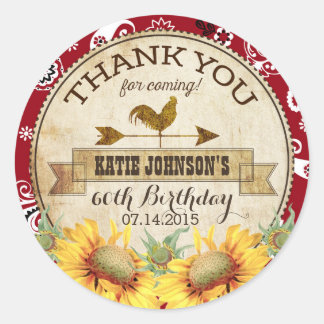 Land Zonnebloemen Rooster Bandanna Dank u Ronde Sticker