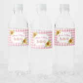 Land Zonnebloemen Roze Gingham Check Baby Q BBQ Waterfles Etiket (Flessen)