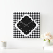 Land zwart-wit Gingham Vierkante Klok (Huis)
