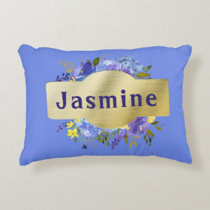 Landbloemen Blauwe Paarse Floral & Goud Accent Kussen