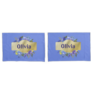 Landbloemen Blauwe Paarse Floral & Goud Kussensloop