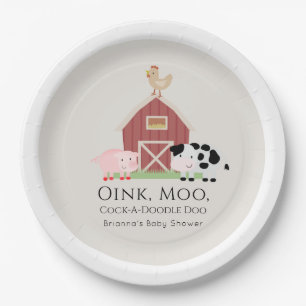 Landbouwdieren Barnyard Beige Baby shower Papieren Bordje