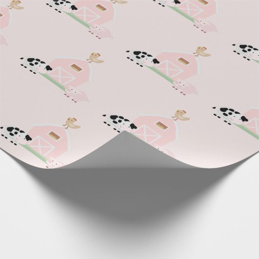 Landbouwdieren en roze omlooppapier van het Barn P Cadeaupapier (Hoek)