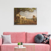Landbouwers die in een veld met paarden en ploegen canvas afdruk (Insitu (Woonkamer))