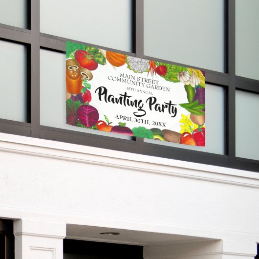 Landbouwers Markt Veggie Garden Spring Planparty Spandoek (Buitenkant Gebouw)