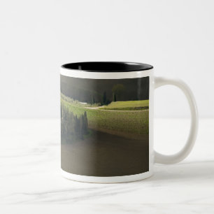 Landbouwgrond rond Montepulciano, Toscane, Italië Tweekleurige Koffiemok