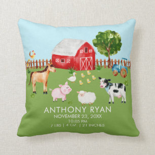 Landbouwhuisdieren Baby geboorte Stats Pillow Kussen