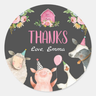 Landbouwhuisdieren Barnyard Pink Farmhouse Favor T Ronde Sticker