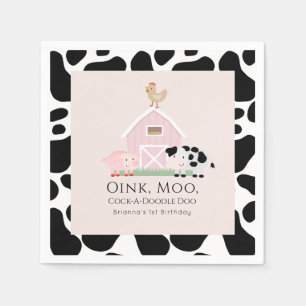 Landbouwhuisdieren Barnyard Pink Girl Birthday Pap Servet