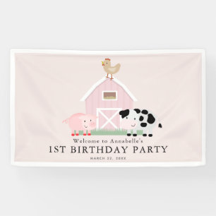 Landbouwhuisdieren Barnyard Pink Girl Birthday Wel Spandoek