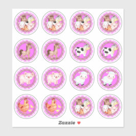 Landbouwhuisdieren in de werf met gingham lichtroz sticker