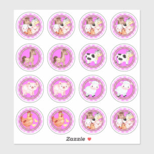 Landbouwhuisdieren in de werf met gingham lichtroz sticker