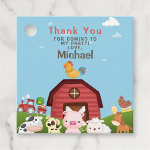 Landbouwhuisdieren Rood Gingham Barnyard Birthday Bedankjes Labels