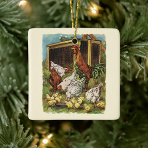 landbouwhuisdieren, rooster, kippen keramisch ornament