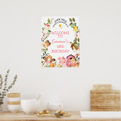 Landbouwhuisdieren Roze Barn Birthday Welkom Poster (Keuken)