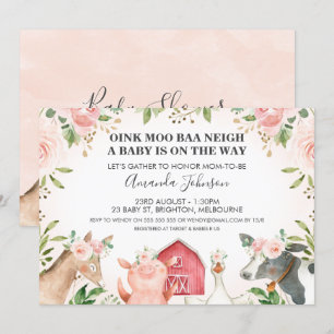 Landbouwhuisdieren Roze Florenz Baby shower Kaart