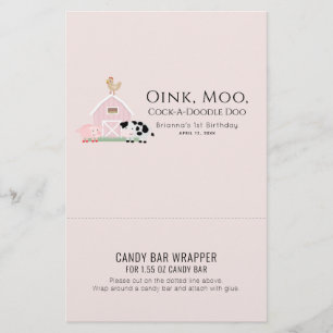 Landbouwhuisdieren Roze orthday Snoep Bar Wrapper