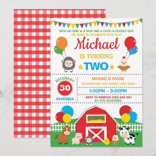 Landbouwhuisdierentuin Barnyard Birthday Party Pet Kaart (Voorkant / Achterkant)