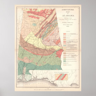  landbouwkaart van Alabama (1882) Poster