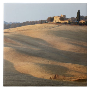 Landbouwveld bij zonsondergang, Val d'Orcia, Tosca Tegeltje