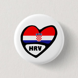 Landcode Kroatië Vlag Hart Pin Badge, HRV Ronde Button 3,2 Cm