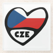 Landcode Tsjechië Vlag Hart, CZE Glazen Onderzetter (Voorkant)