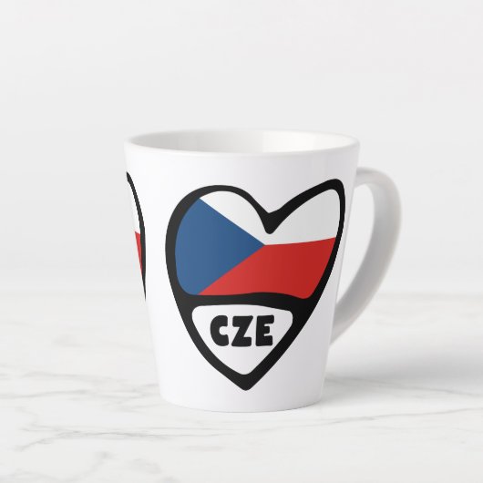 Landcode Tsjechië Vlag Hart, CZE Latte Mok (Rechterhoek)