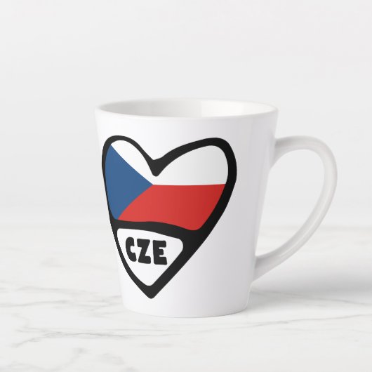 Landcode Tsjechië Vlag Hart, CZE Latte Mok (Rechts)