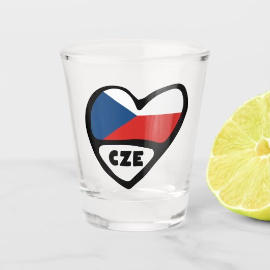 Landcode Tsjechië Vlag Hart, CZE Shot Glas (Voorkant)