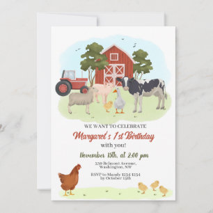Landdieren Barnyard Birthday Invitation Kaart