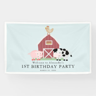 Landdieren Barnyard Blue Boy Birthday Welkom Spandoek
