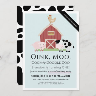 Landdieren Barnyard Blue Virtual 1st Birthday Kaart