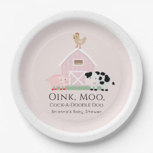 Landdieren Barnyard Girl Pink Baby shower Papieren Bordje