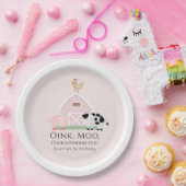 Landdieren Barnyard Girl Pink Birthday Papieren Bordje (Feest)