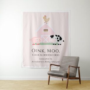 Landdieren Barnyard Pink Baby shower Welkomstwoord Wandkleed