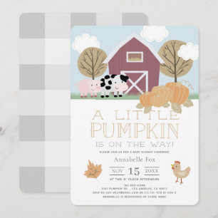 Landdieren Barnyard Pumpkin Baby shower Kaart