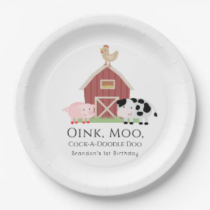Landdieren Barnyard White Birthday Papieren Bordje
