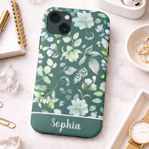 Landelijk bloemmotief saliegroen merkteken iPhone 13 hoesje