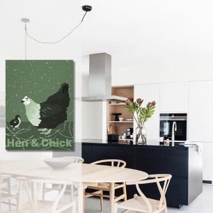Landelijk dier Moederkip & Kuikens Pluimvee Keuken Canvas Afdruk