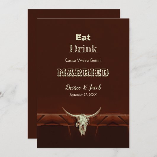 Landelijk Eet Drink Getrouwd Trouw Bullen Schedel Aankondiging (Voorkant / Achterkant)