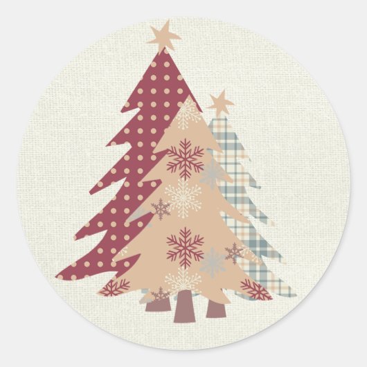 Landelijk geruit, Stippen, Sneeuw Kerstbomen Ronde Sticker (Voorkant)