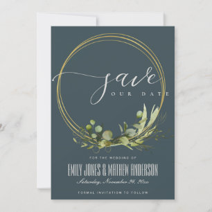 LANDELIJK GRIJS BLAADJERIG GROEN GOUD LOOF Aquarel Save The Date