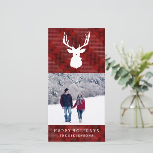 LANDELIJK HERT | PLAID | STIJLVOLE FEestKAART Feestdagenkaart (Staand voorkant)