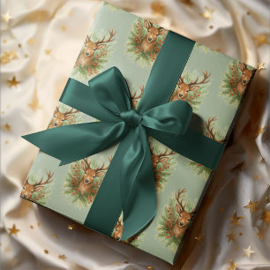 Landelijk hertenhoofd met winterfoliage - cadeaupapier