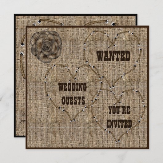 Landelijk Hessian Burlap Wedding Kaart (Voorkant / Achterkant)