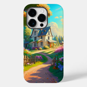 Landelijk huis met bloemen tuin Case-Mate iPhone 14 pro hoesje