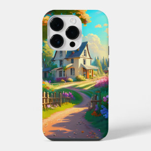 Landelijk huis met bloemen tuin iPhone 14 plus hoesje