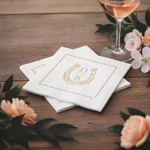 Landelijk kader Western Hoefijzer Monogram Bruilof Folie Servetten