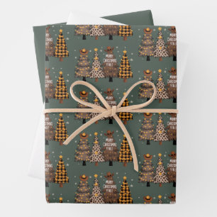 Landelijk Kerstmis Westerse Boom Cowboy Cowgirl Inpakpapier Vel